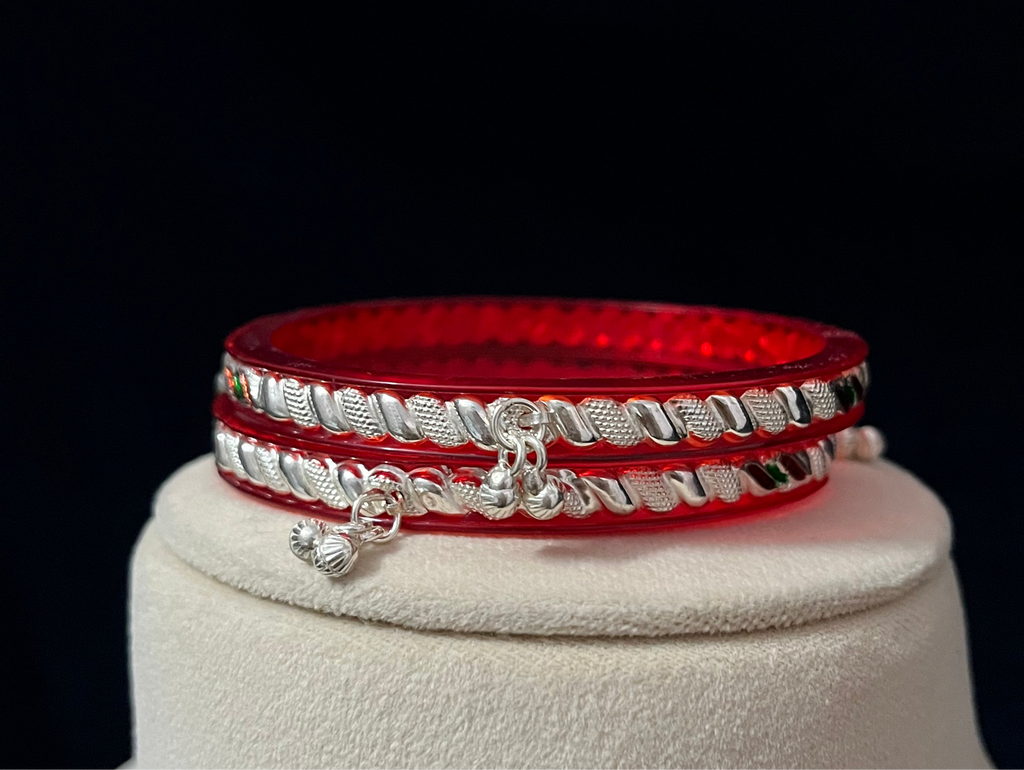 Red Base Enamel Ghungroo Bangle pair