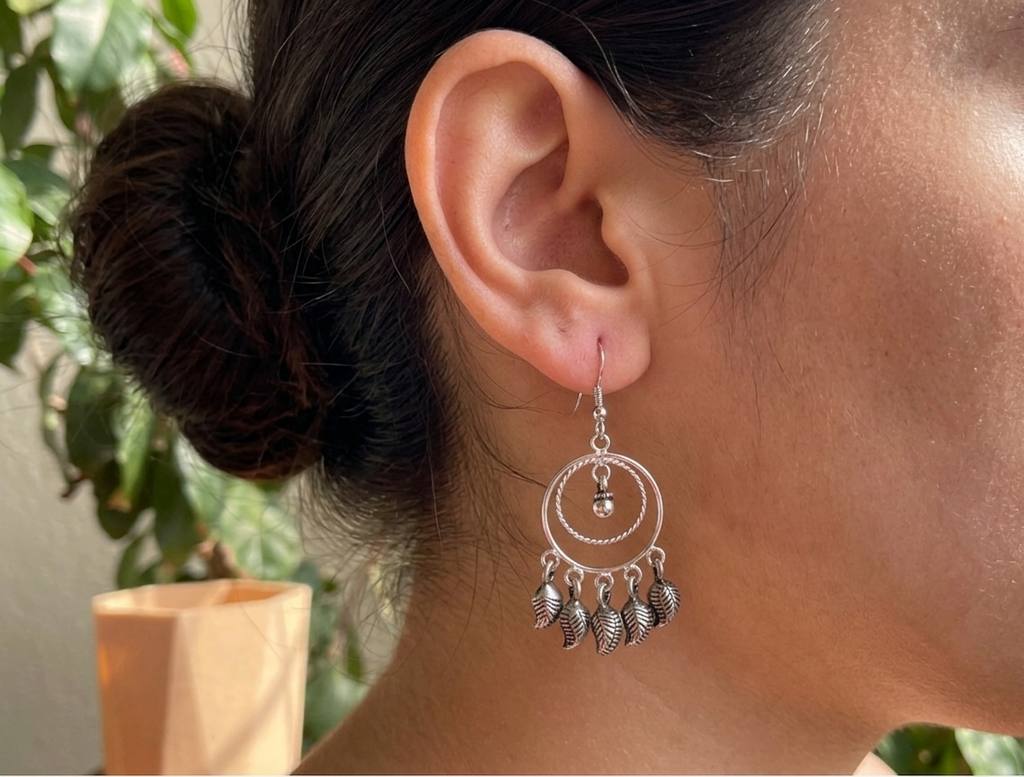 Dual Tone Silver Carved Ghungroo Chandbali Earring