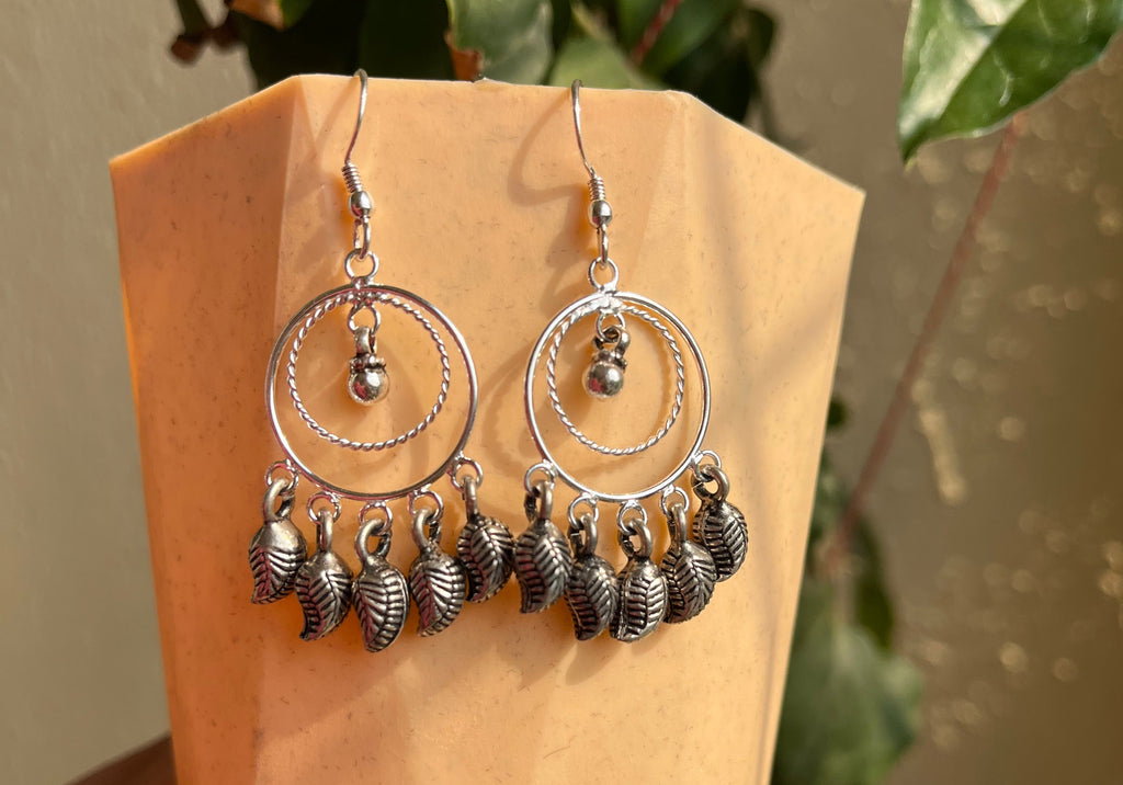 Dual Tone Silver Carved Ghungroo Chandbali Earring