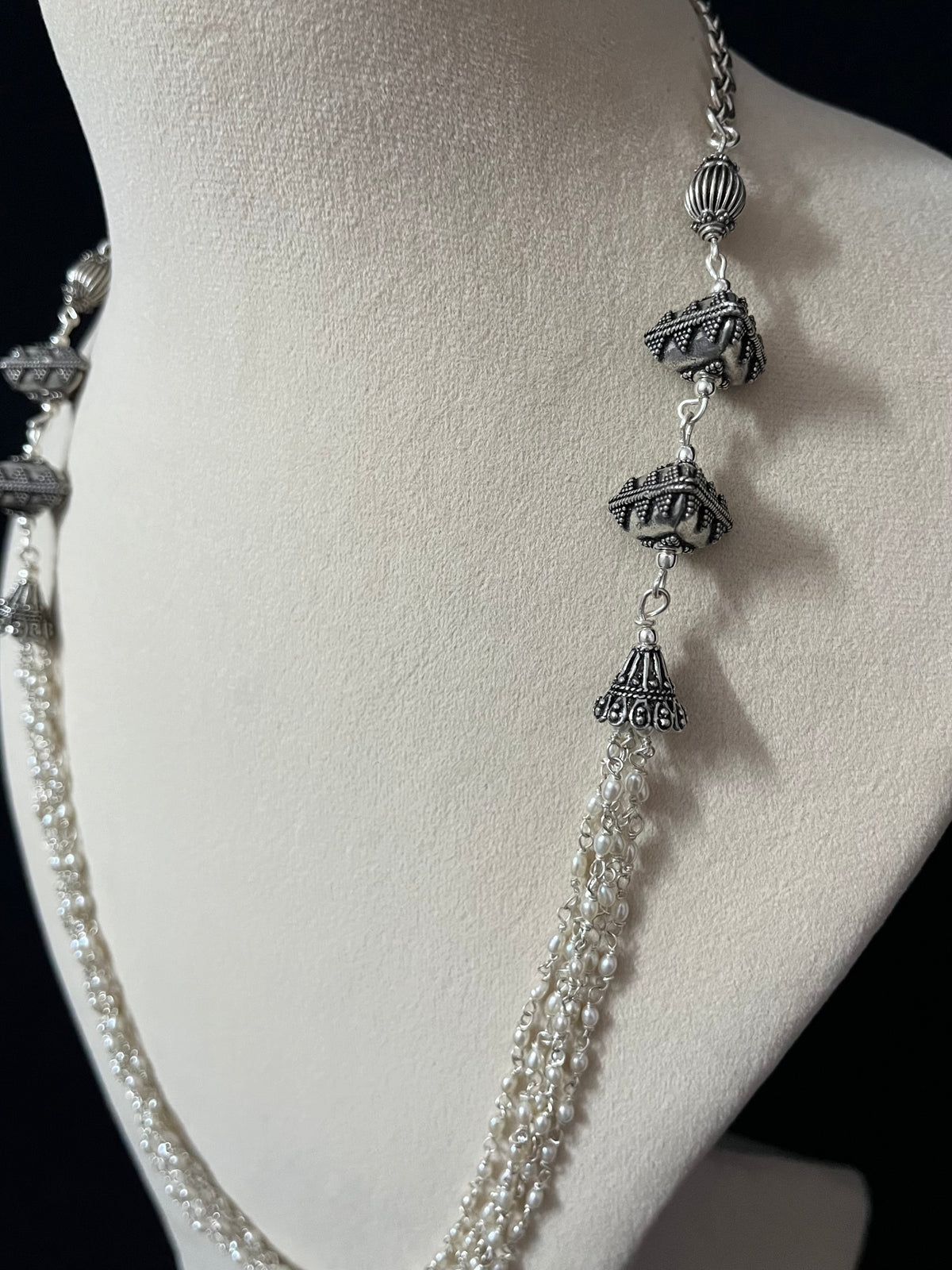 Five Line Pearl Necklace Set with Triangular Beads