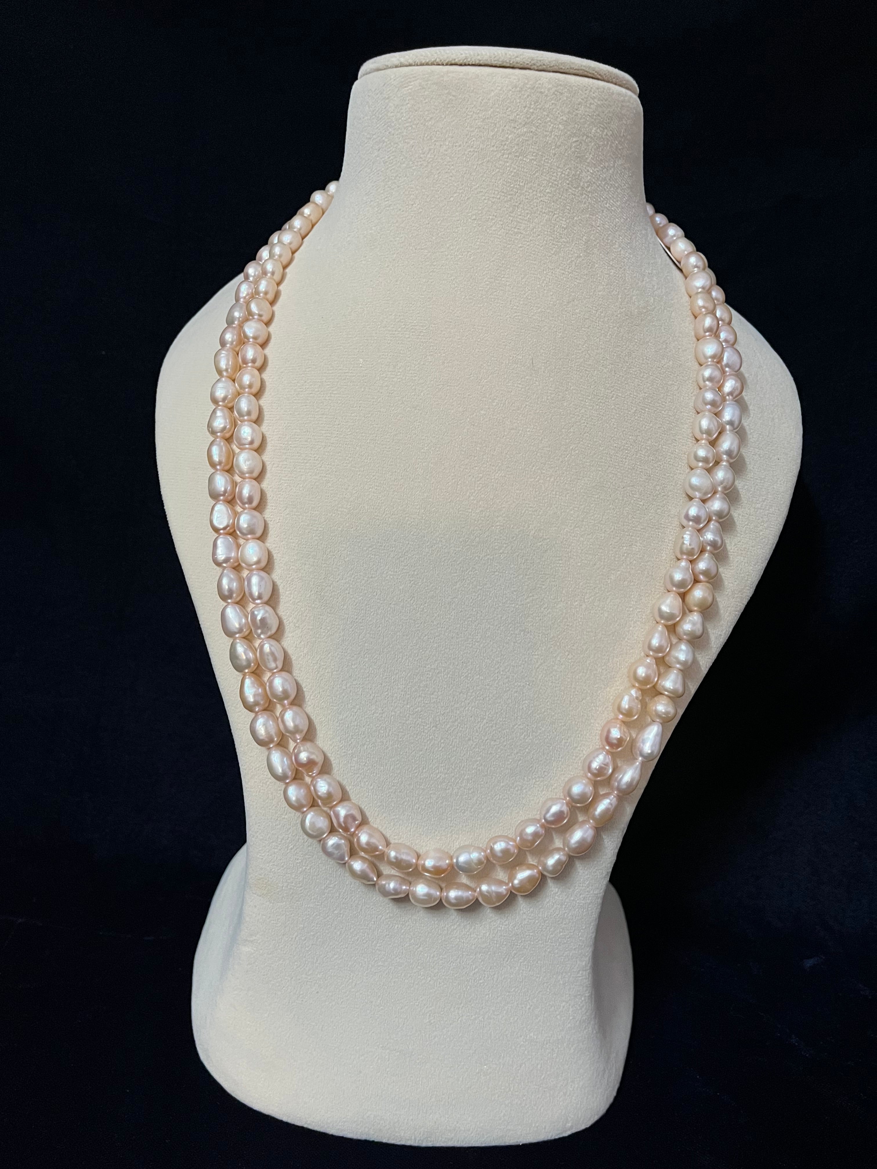 Dual Line Long Pearl Necklace