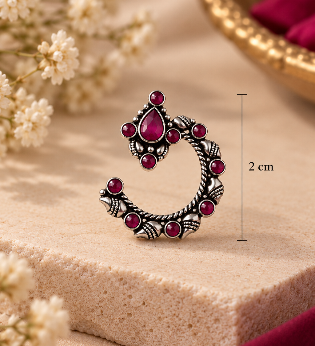 Pink Stone Moon Nose Pin (Pierce)
