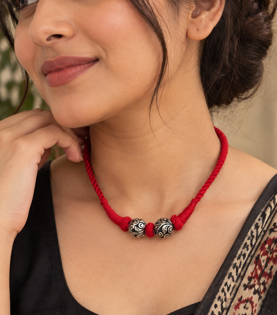 Carved Two Bead Necklace