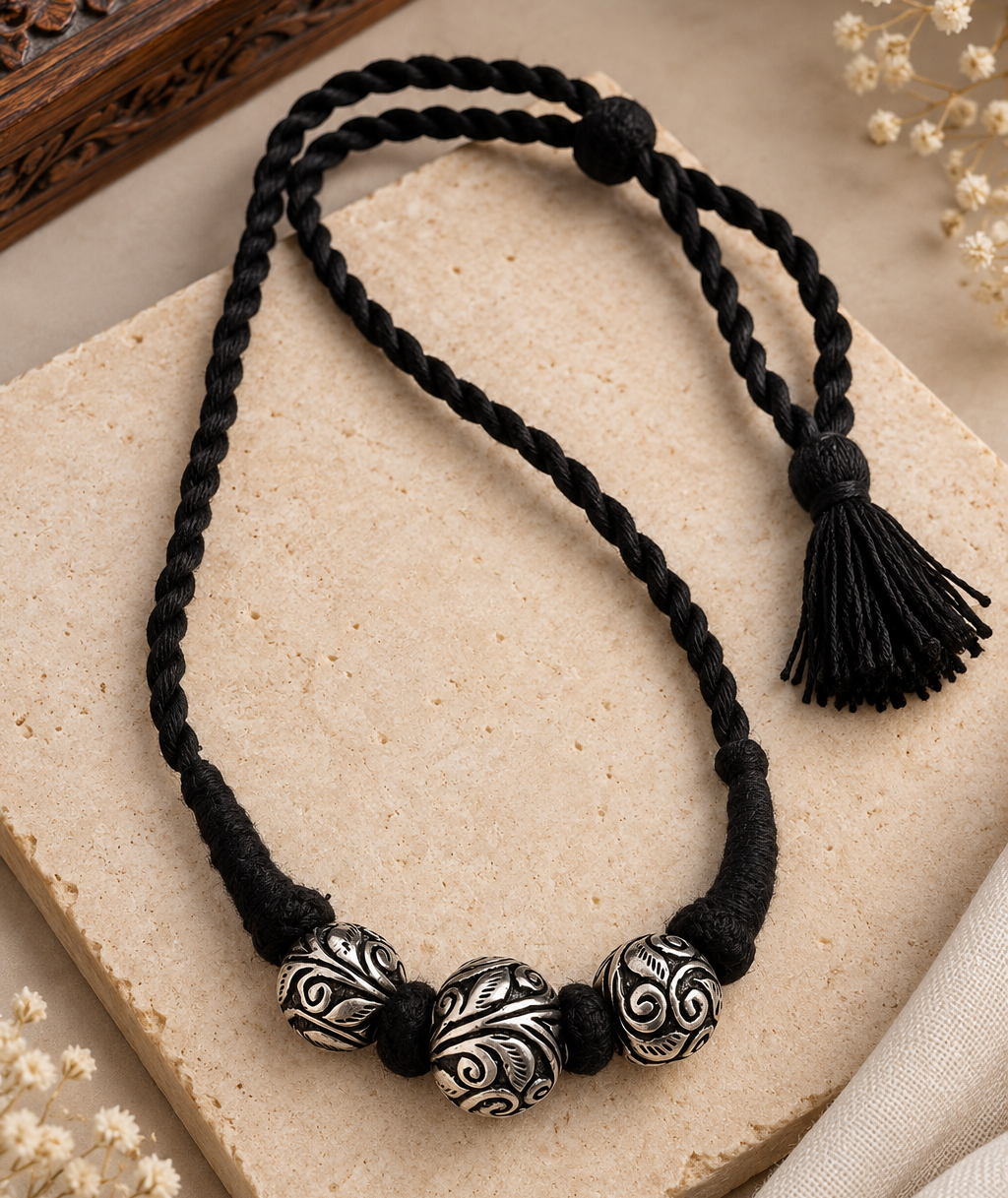 Carved Three Bead Necklace