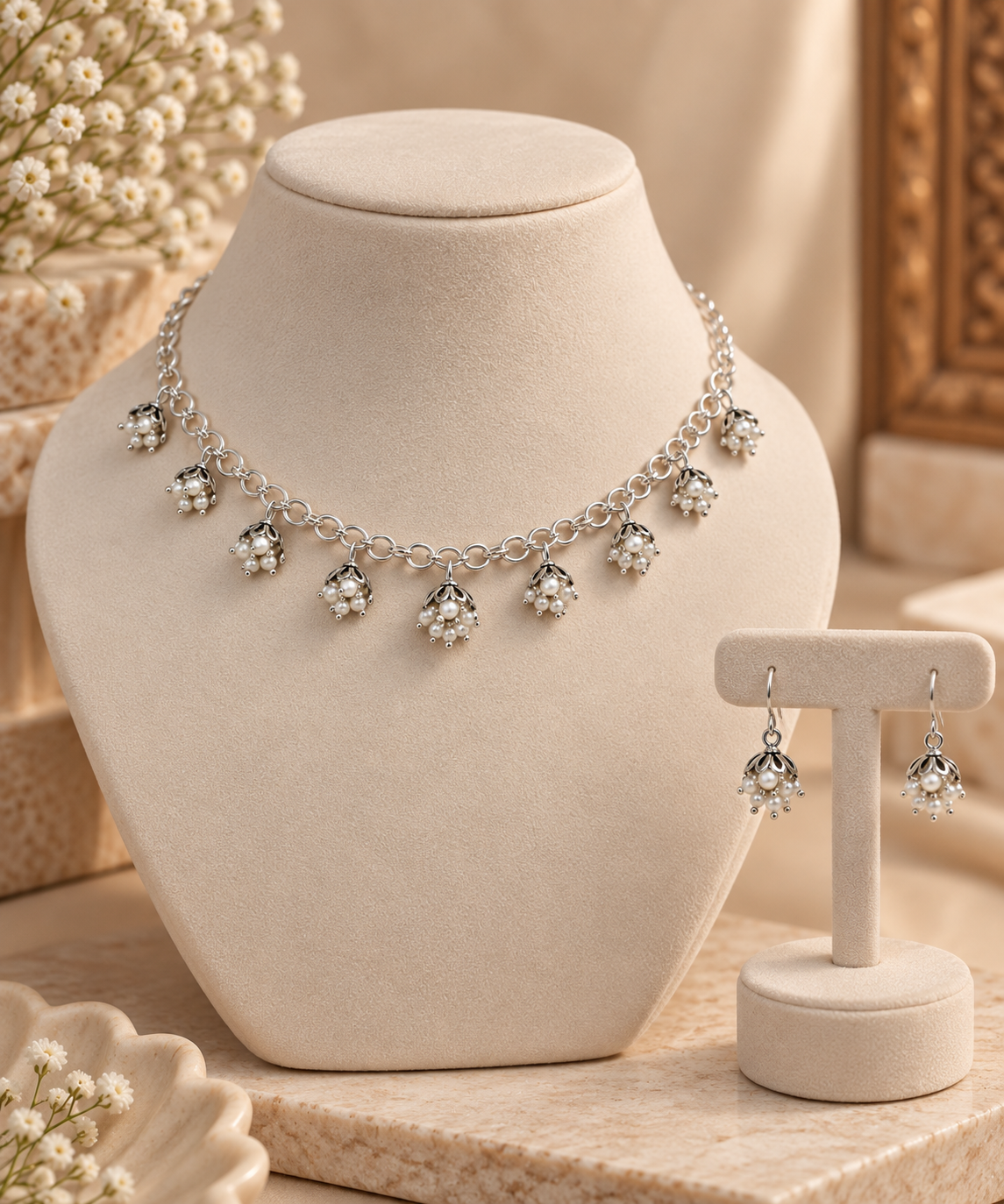 Freshwater Pearl Multi Jhumki Necklace Set