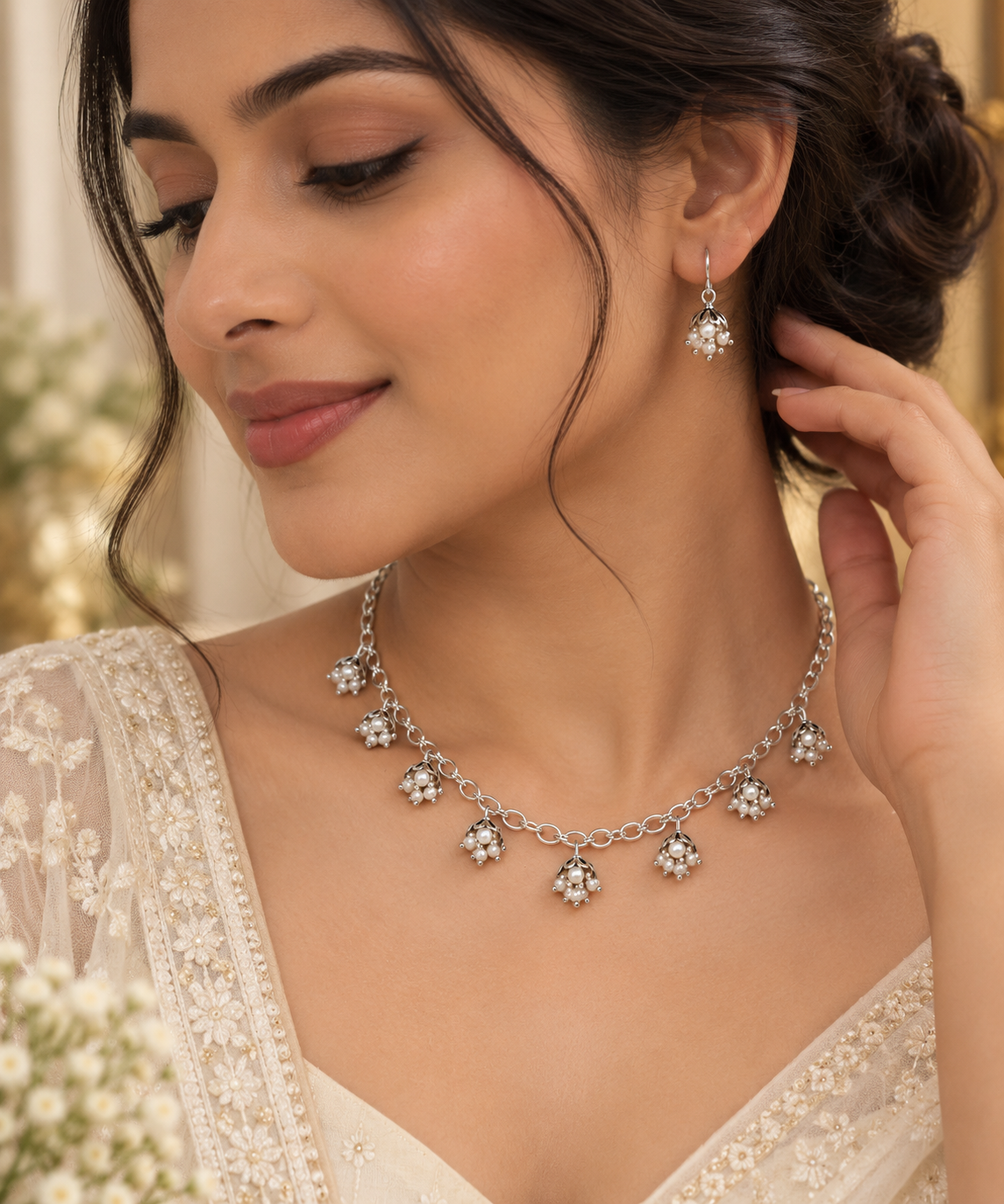 Freshwater Pearl Multi Jhumki Necklace Set
