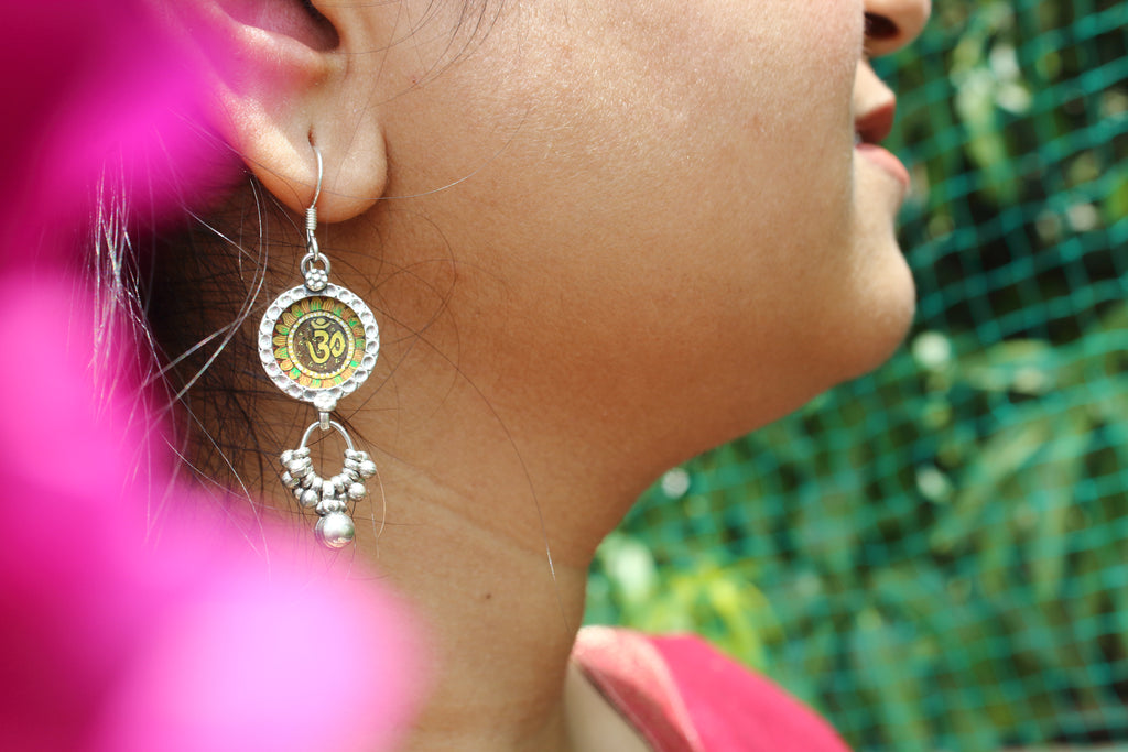 Handpainted Ghungroo Drop OM Earring