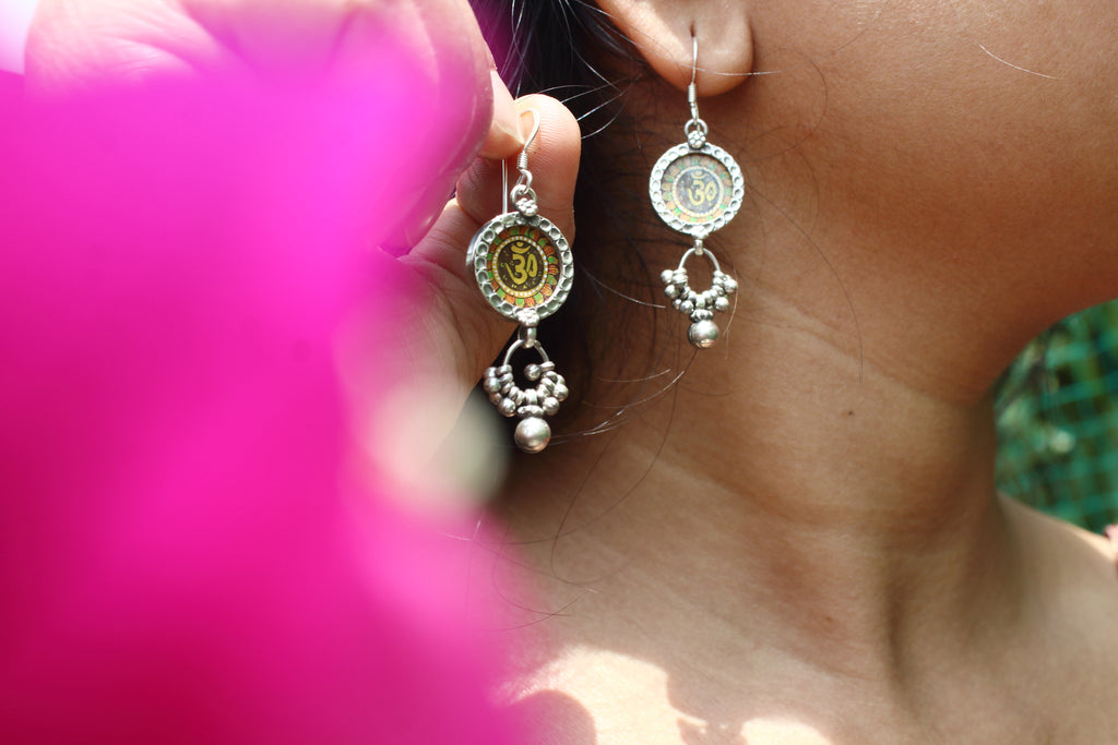 Handpainted Ghungroo Drop OM Earring