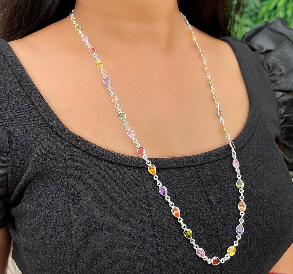 Multicolor Glass Long Chain Necklace