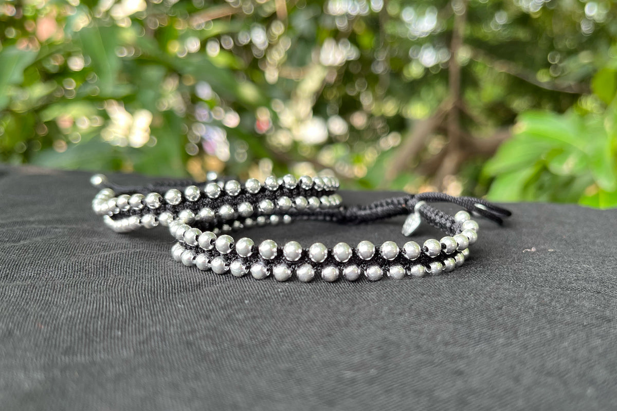 Stearling Beaded Thread Anklet/Nazaria