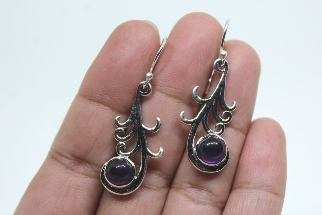 Fine Silver Feather Stone Dangle