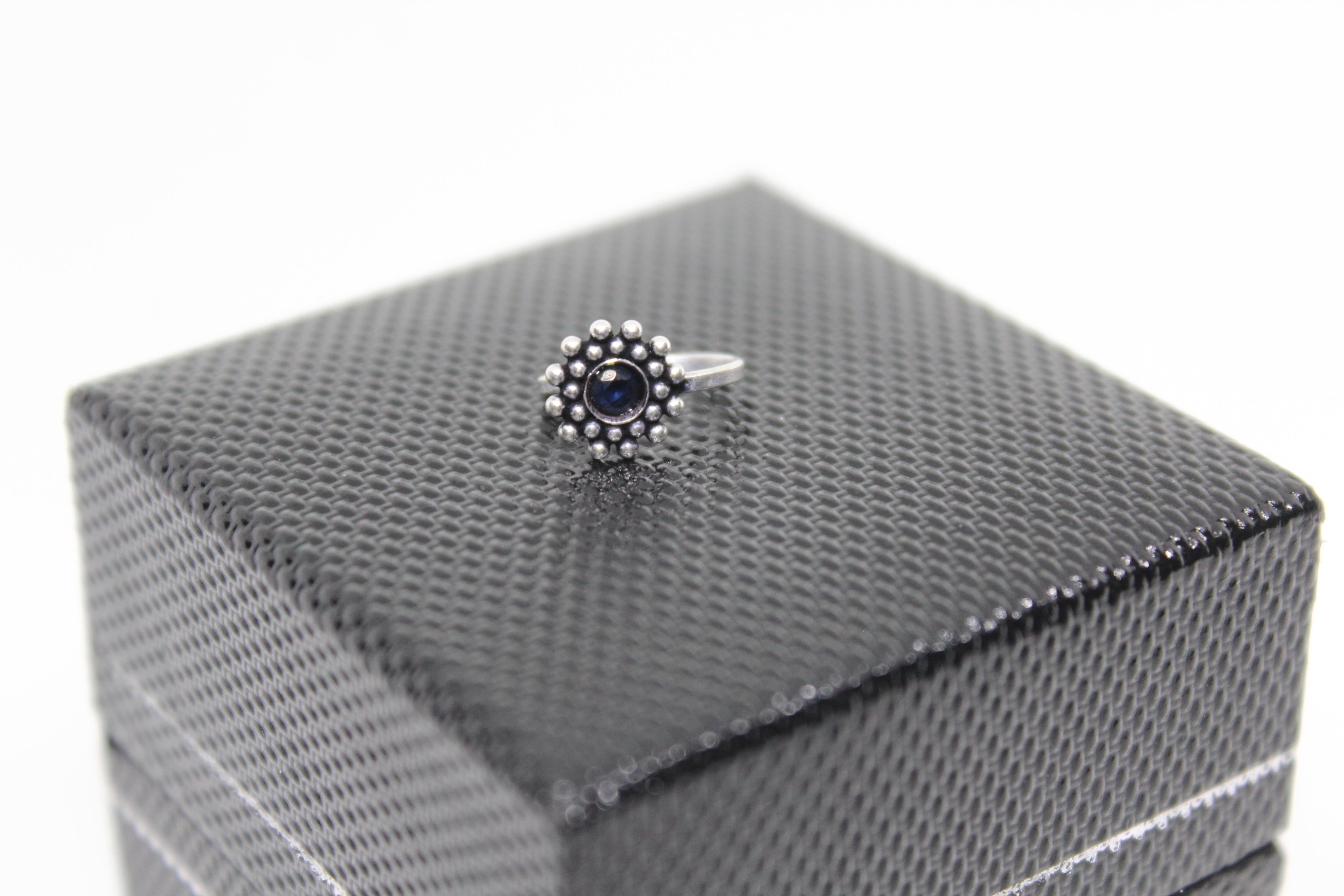 Rawa work Stone Studded Round Clip On Nose Pin(Black)