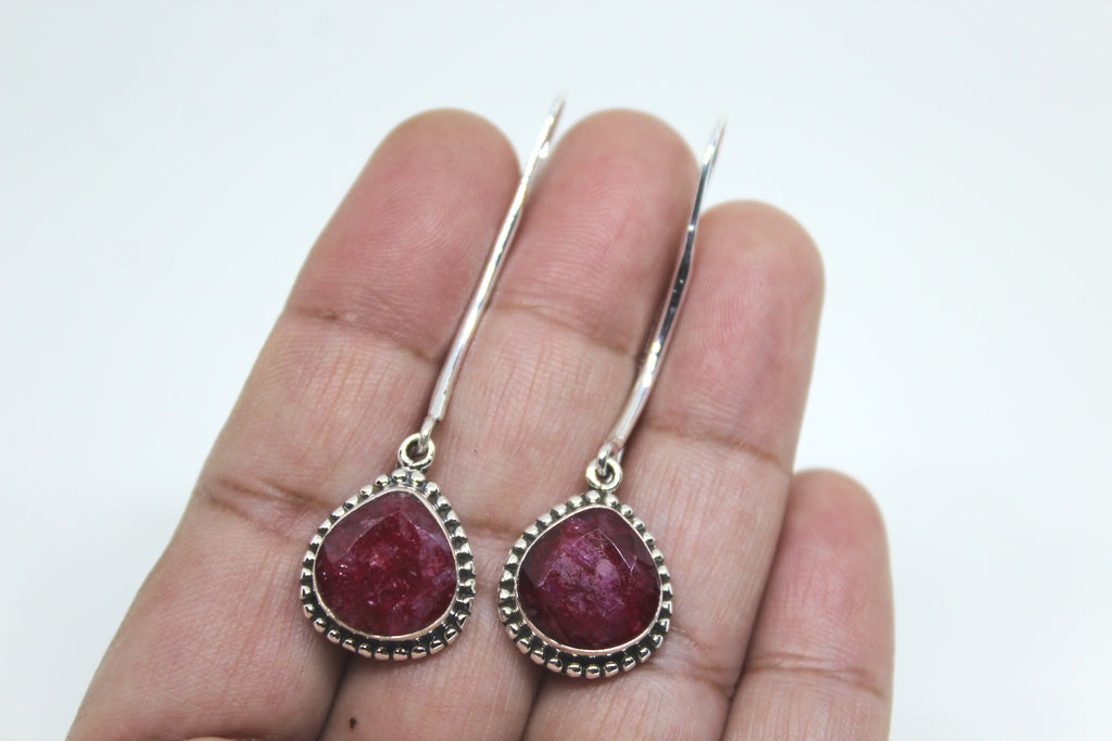 Ruby Red Long Ear wire Earring