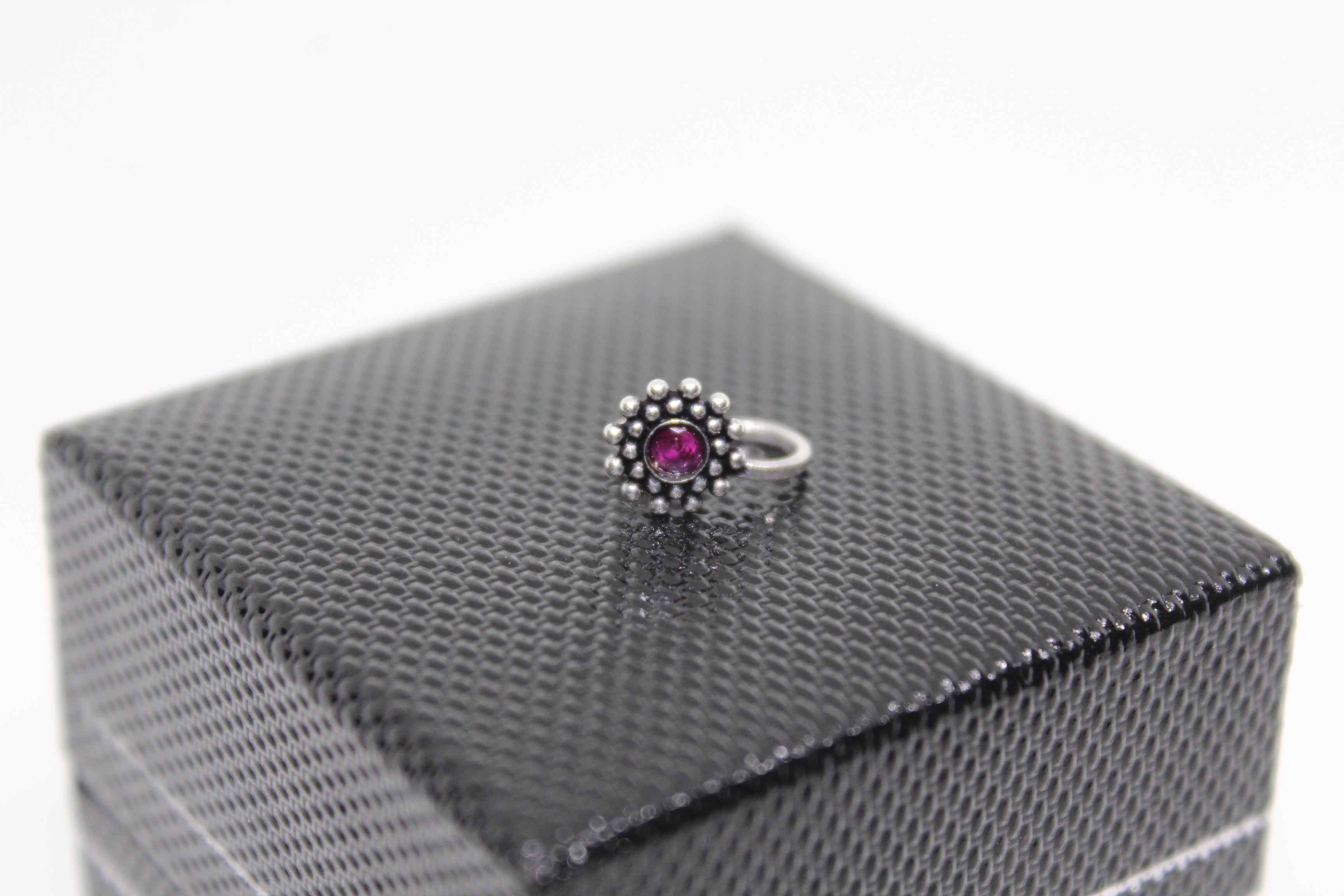 Rawa work Stone Studded Round Clip On Nose Pin(pink)