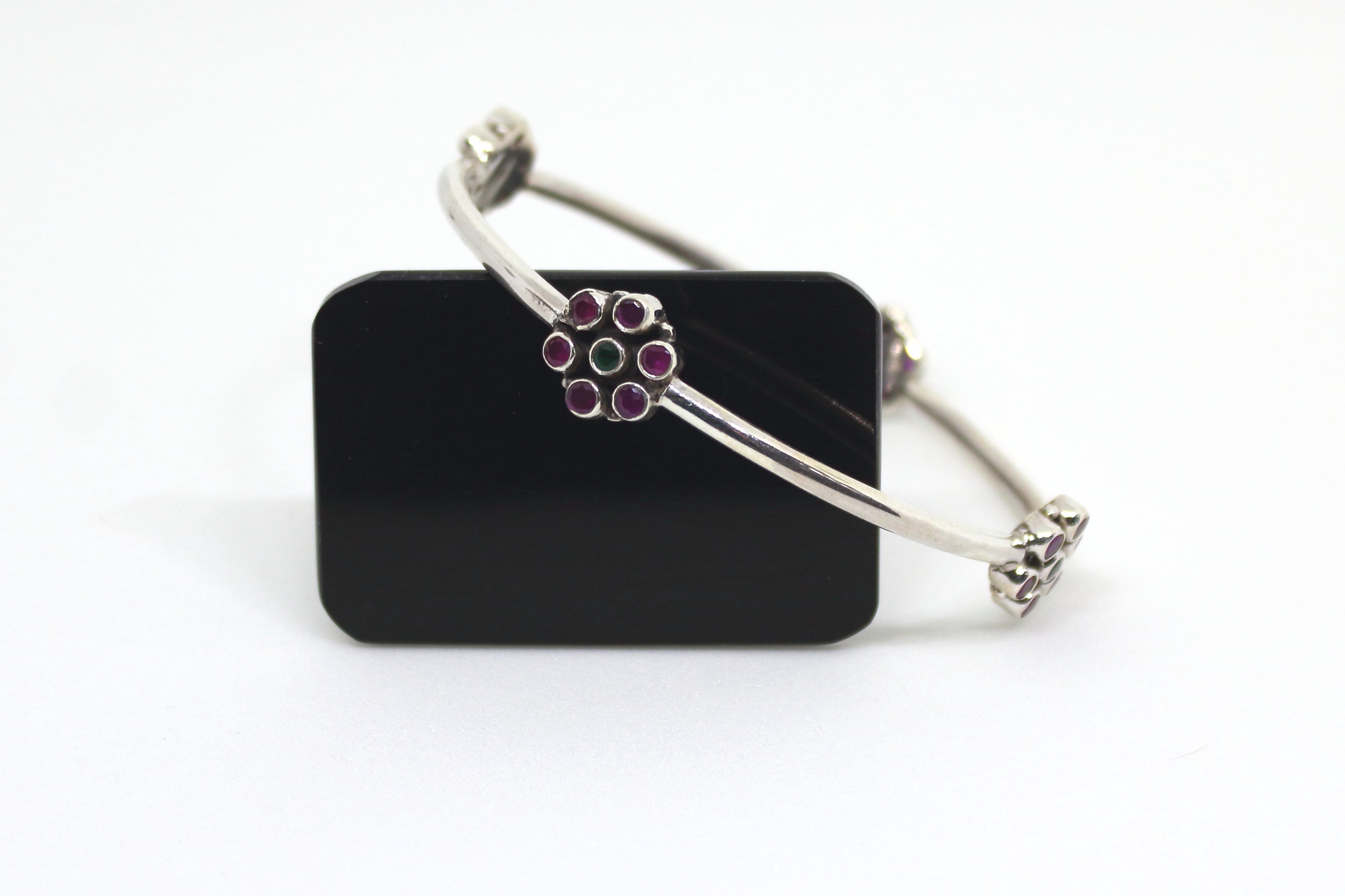 Sterling Silver Multicolor Flower Bangle