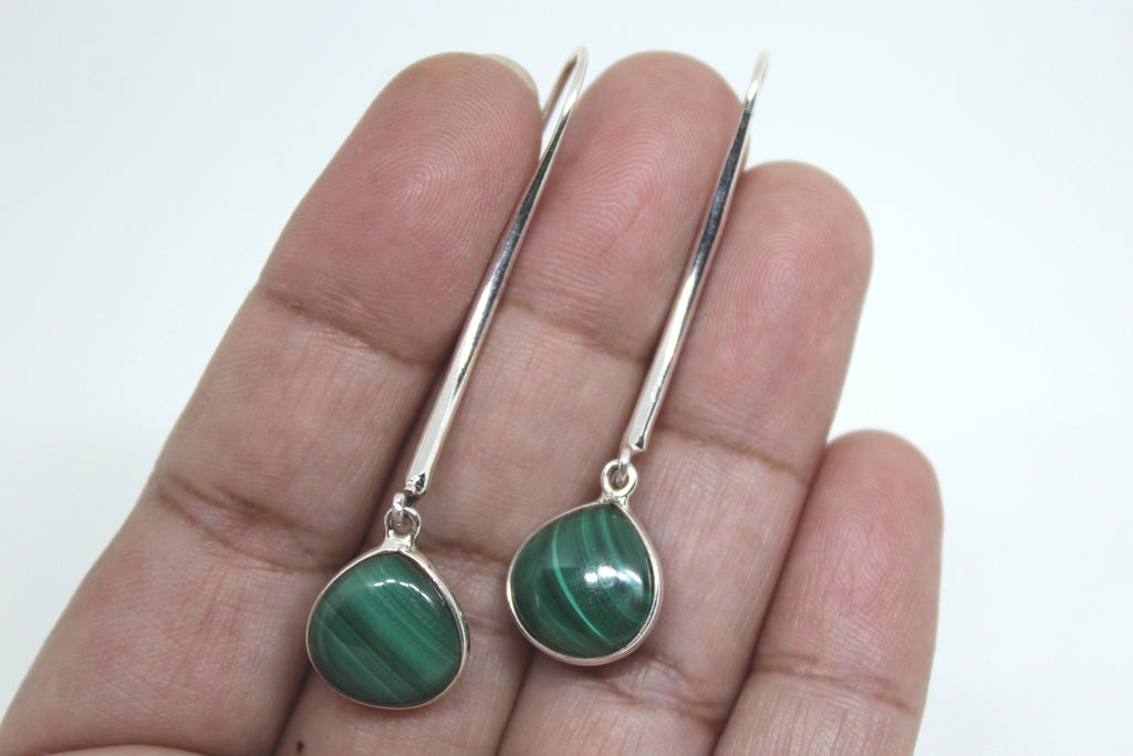 Green Semiprecious Stone Long Ear wire Earring