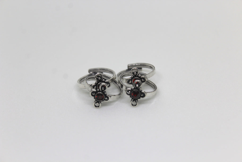 Red Stone flower Toe Ring