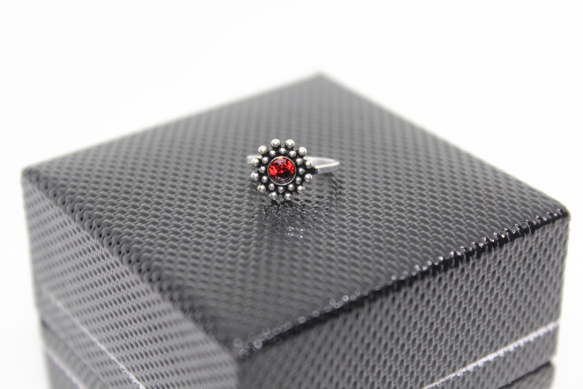 Rawa work Stone Studded Round Clip On Nose Pin(Red)