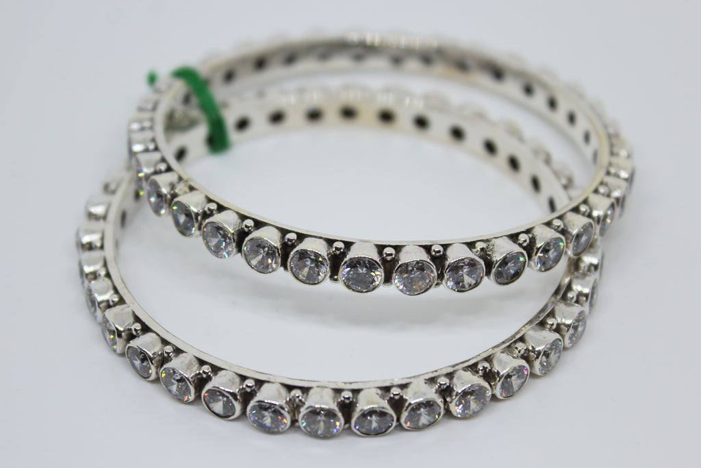 Sterling Silver Stone Bangle Pair