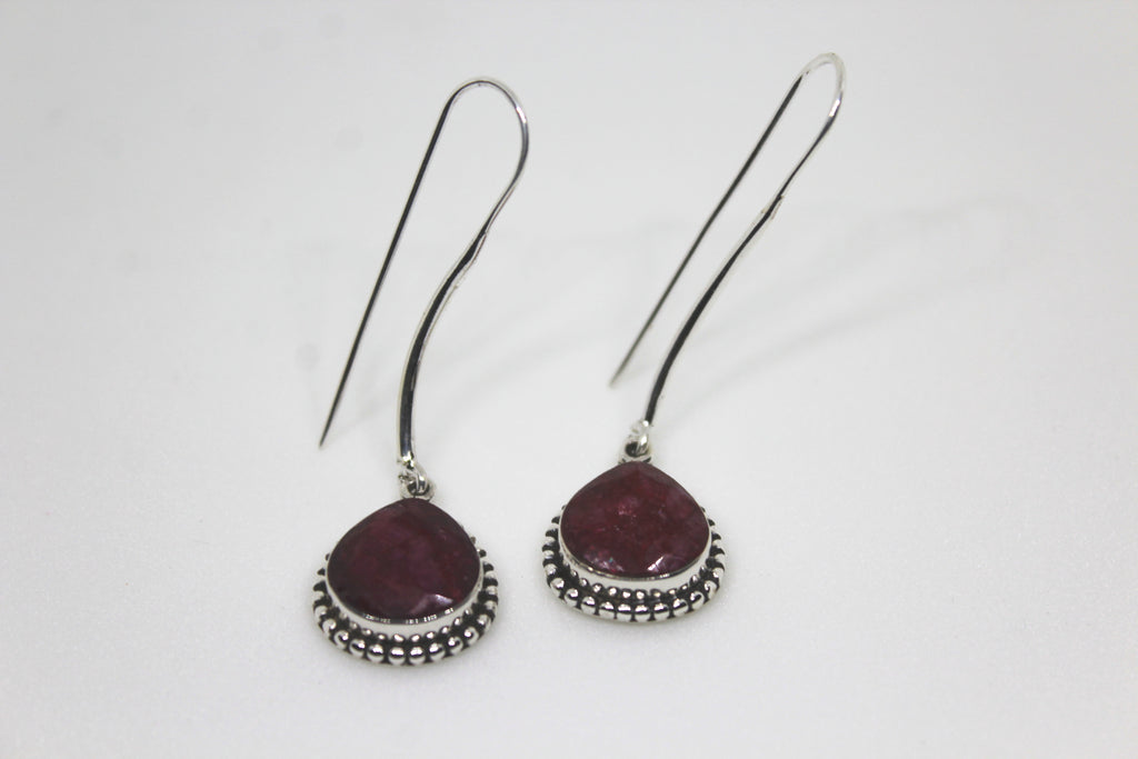 Ruby Red Long Ear wire Earring