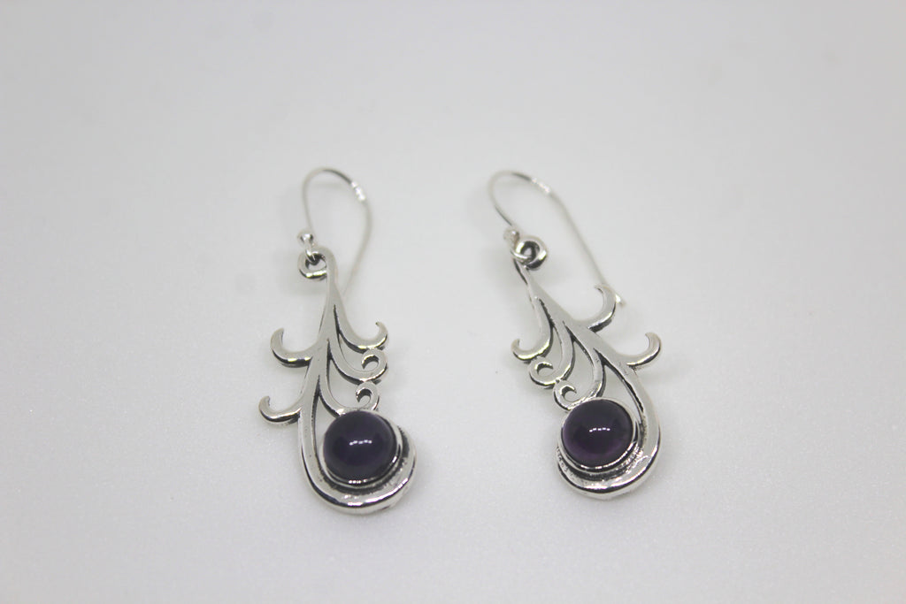 Fine Silver Feather Stone Dangle