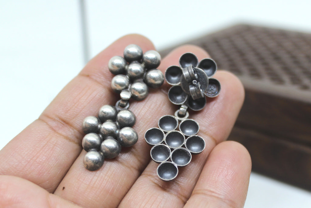 Silver Kudi Drop Hanging Kolhapuri Stud Earring