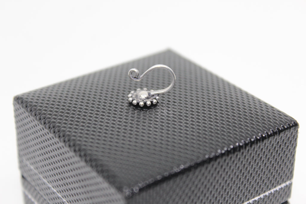 Rawa work Stone Studded Round Clip On Nose Pin(Black)