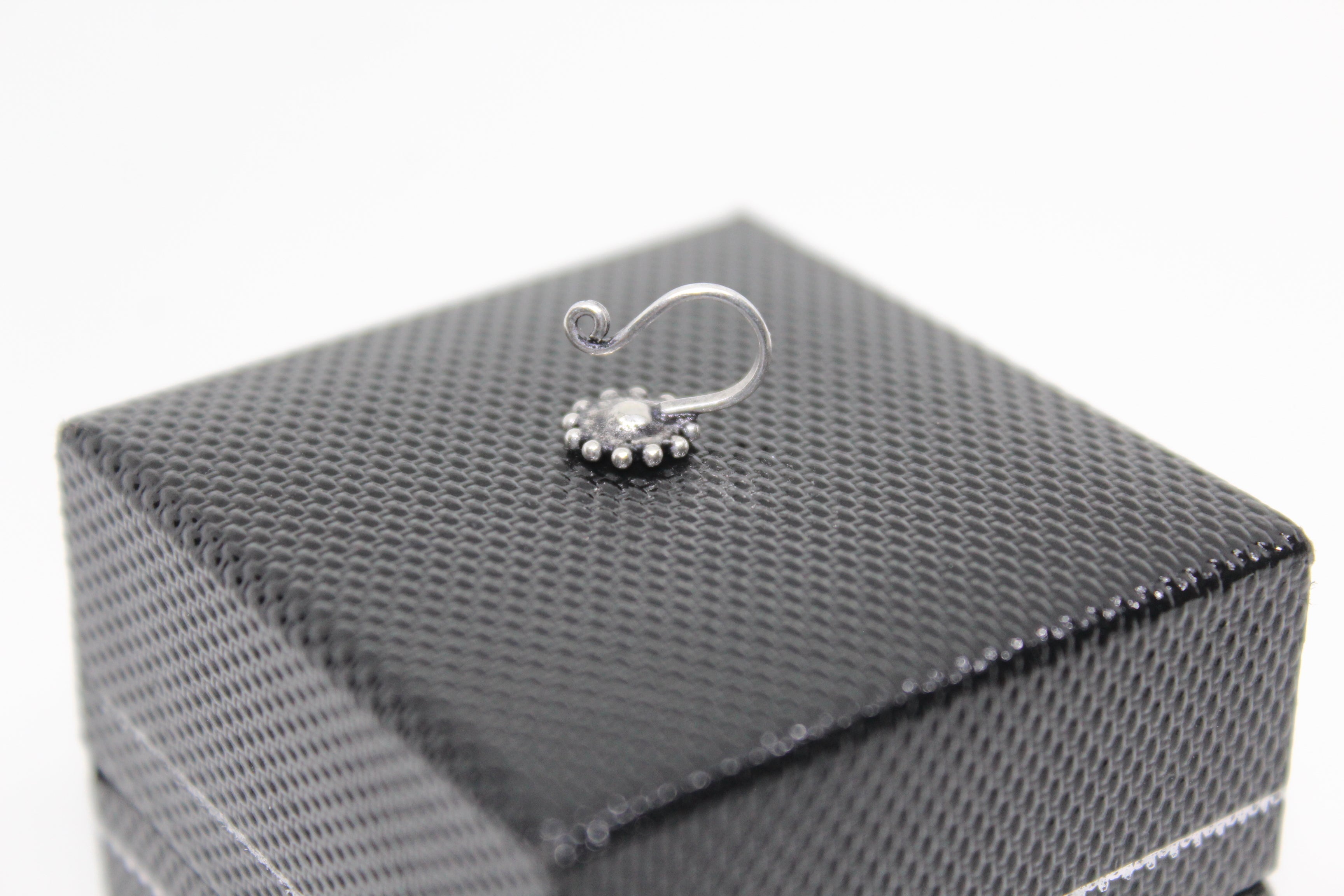Rawa work Stone Studded Round Clip On Nose Pin(Black)