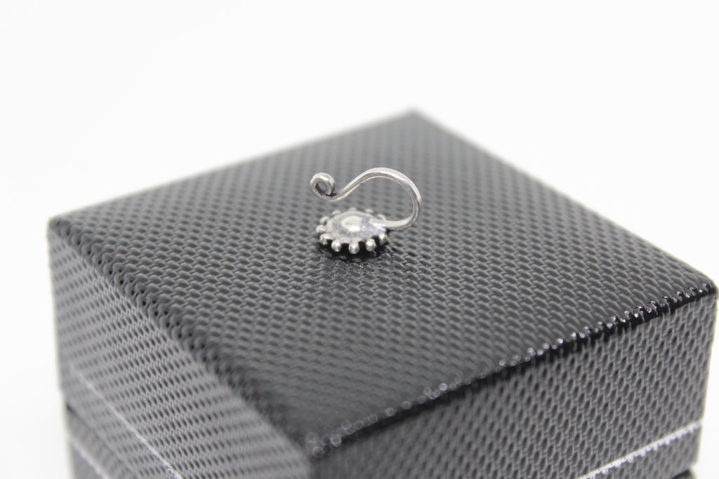 Rawa work Stone Studded Round Clip On Nose Pin(White)