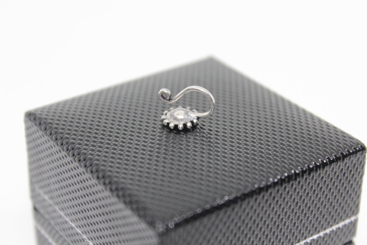 Rawa work Stone Studded Round Clip On Nose Pin(White)