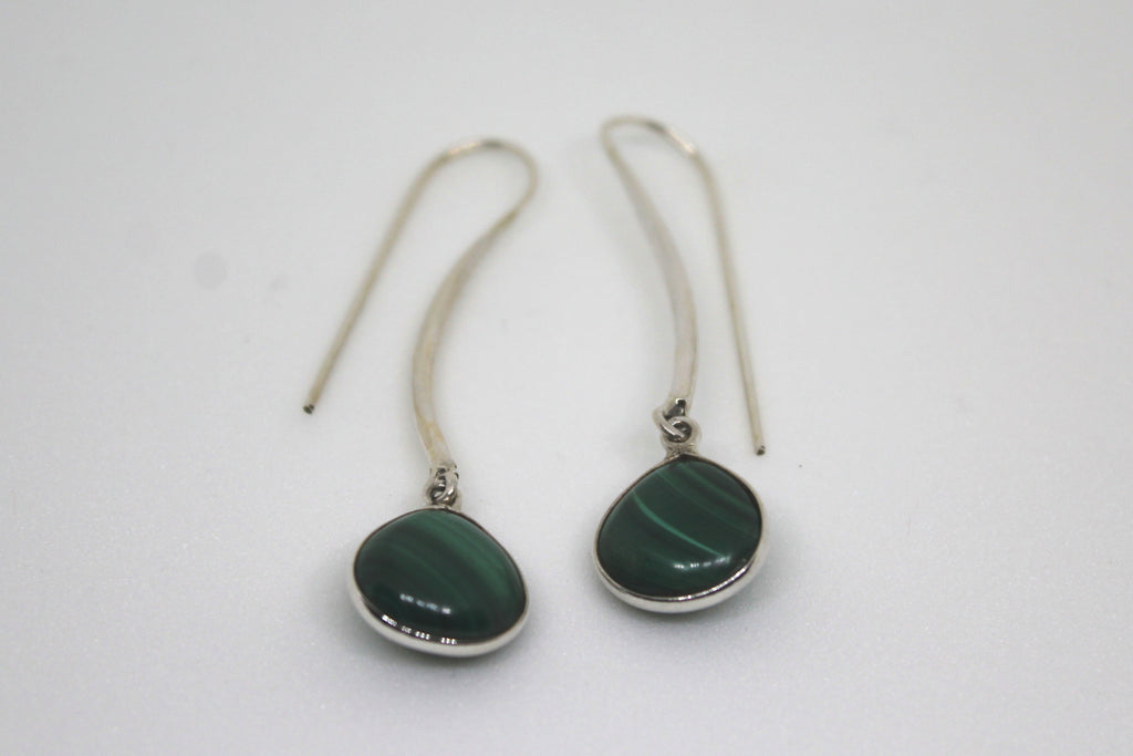 Green Semiprecious Stone Long Ear wire Earring