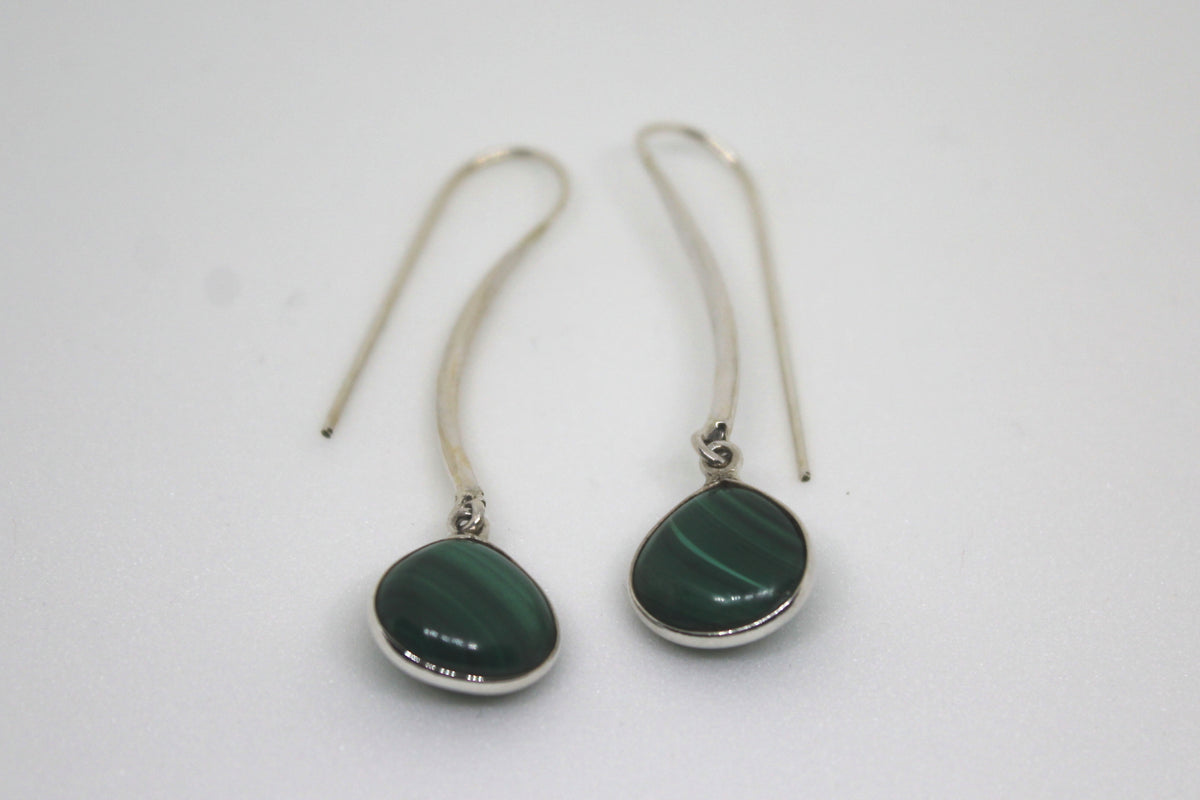 Green Semiprecious Stone Long Ear wire Earring
