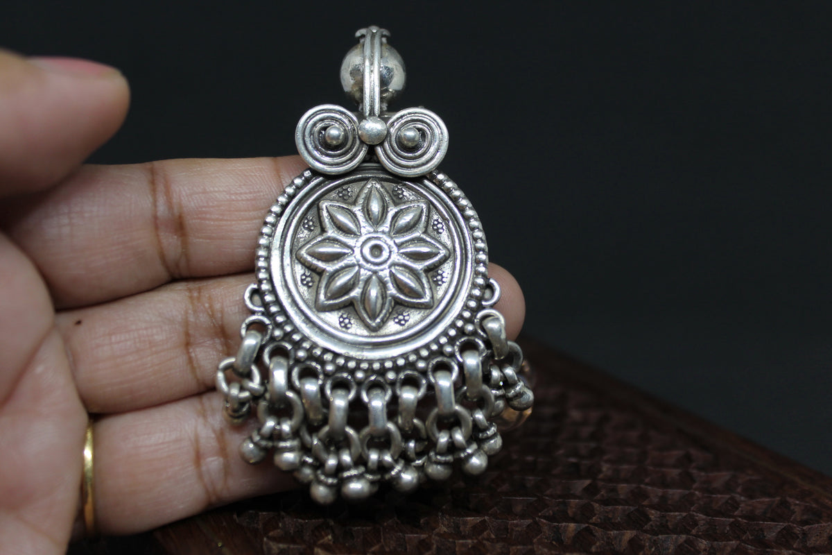 Tribal Flower Chakra Ghungroo hanging Hasli Necklace