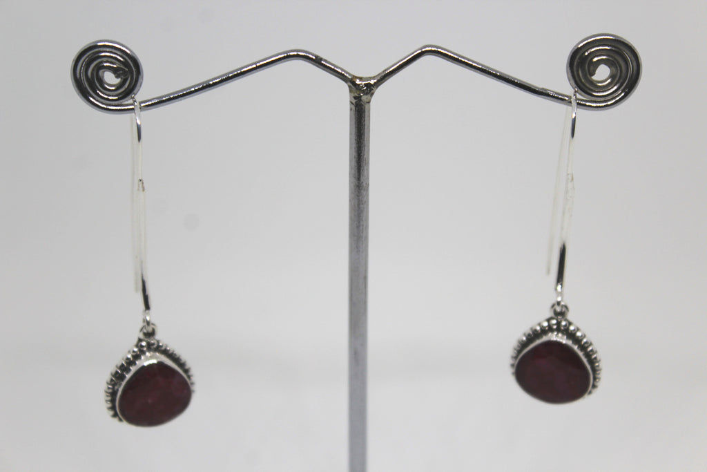 Ruby Red Long Ear wire Earring