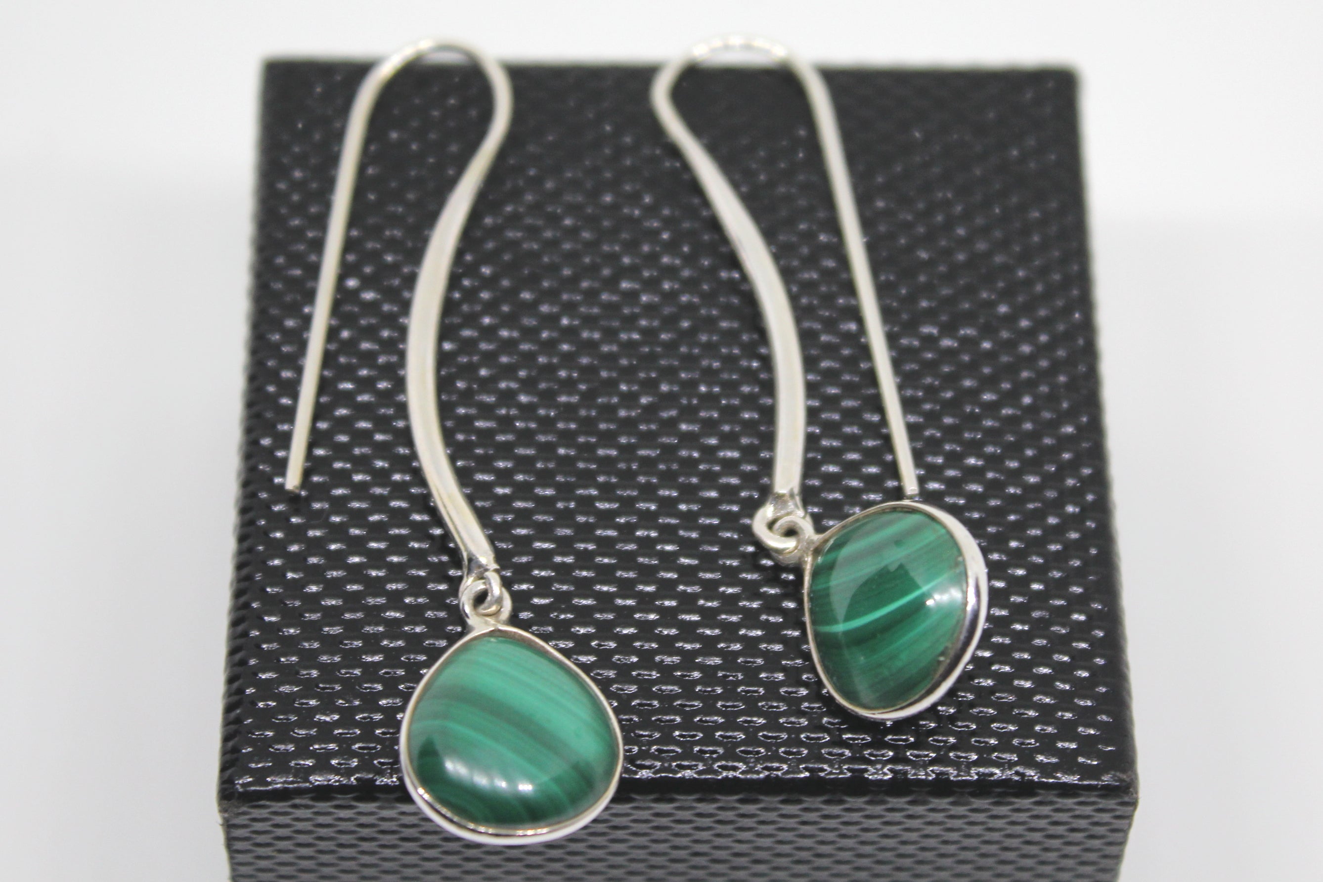 Green Semiprecious Stone Long Ear wire Earring