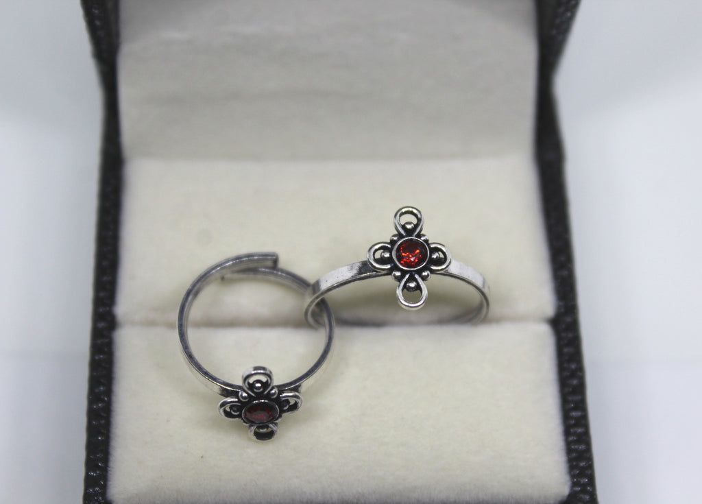 Red Stone flower Toe Ring
