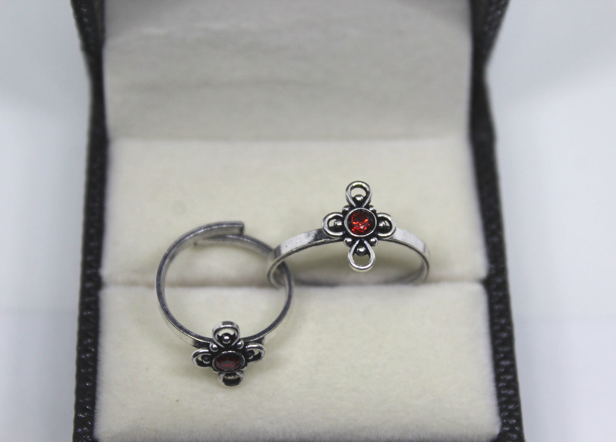 Red Stone flower Toe Ring