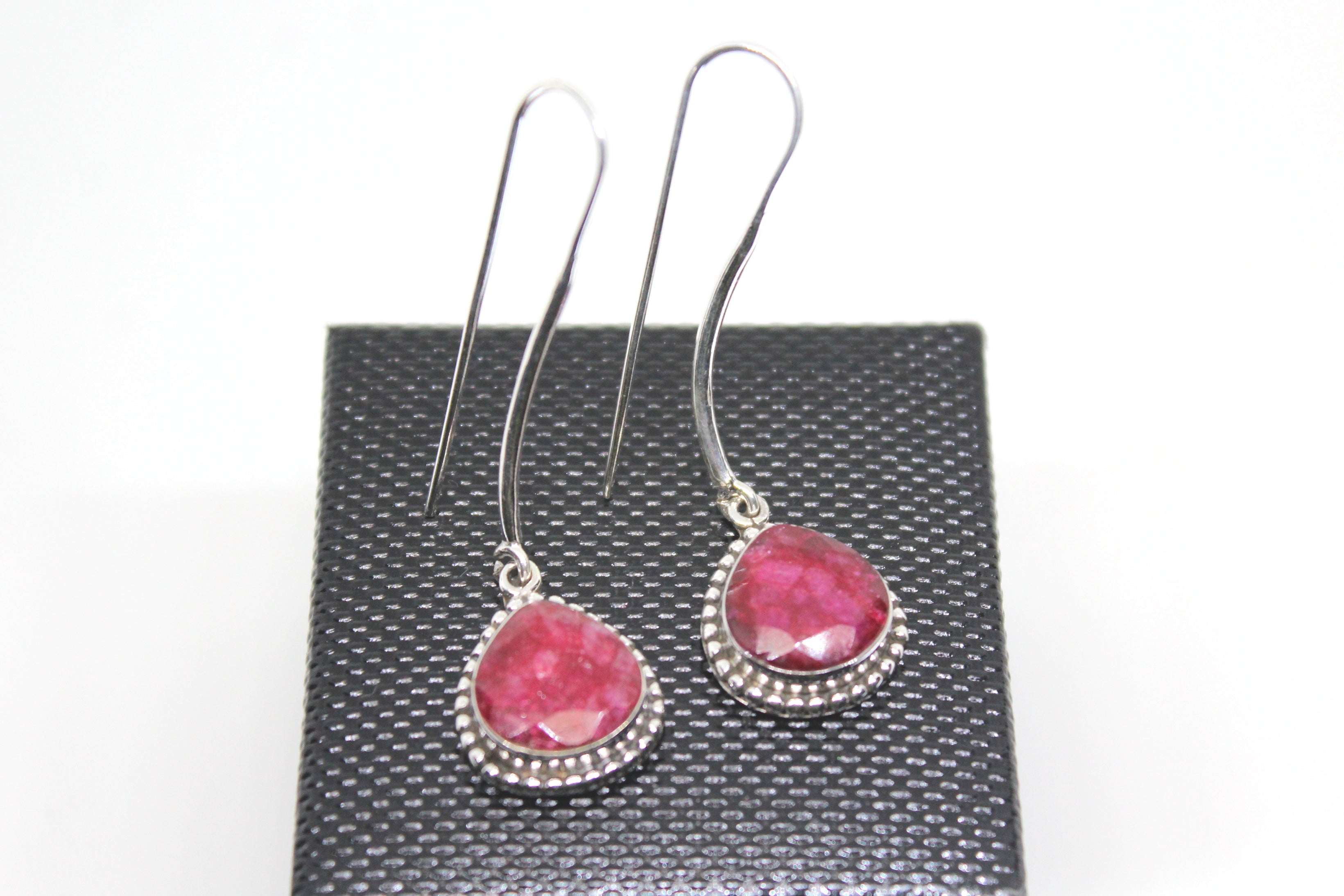 Ruby Red Long Ear wire Earring
