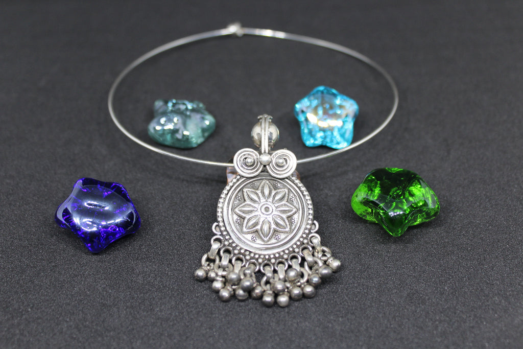 Tribal Flower Chakra Ghungroo hanging Hasli Necklace