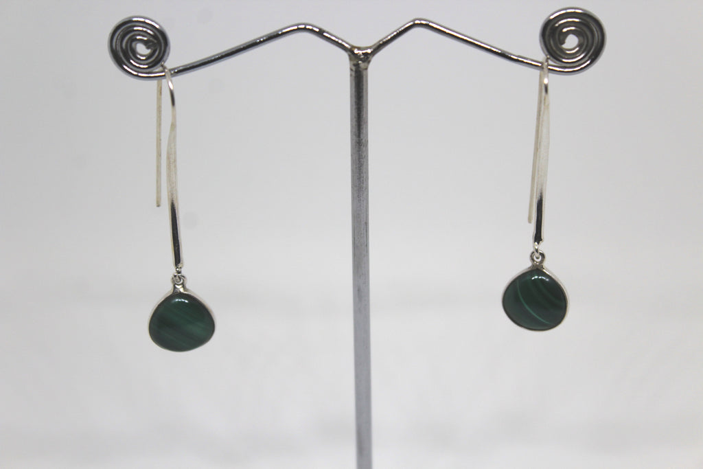 Green Semiprecious Stone Long Ear wire Earring