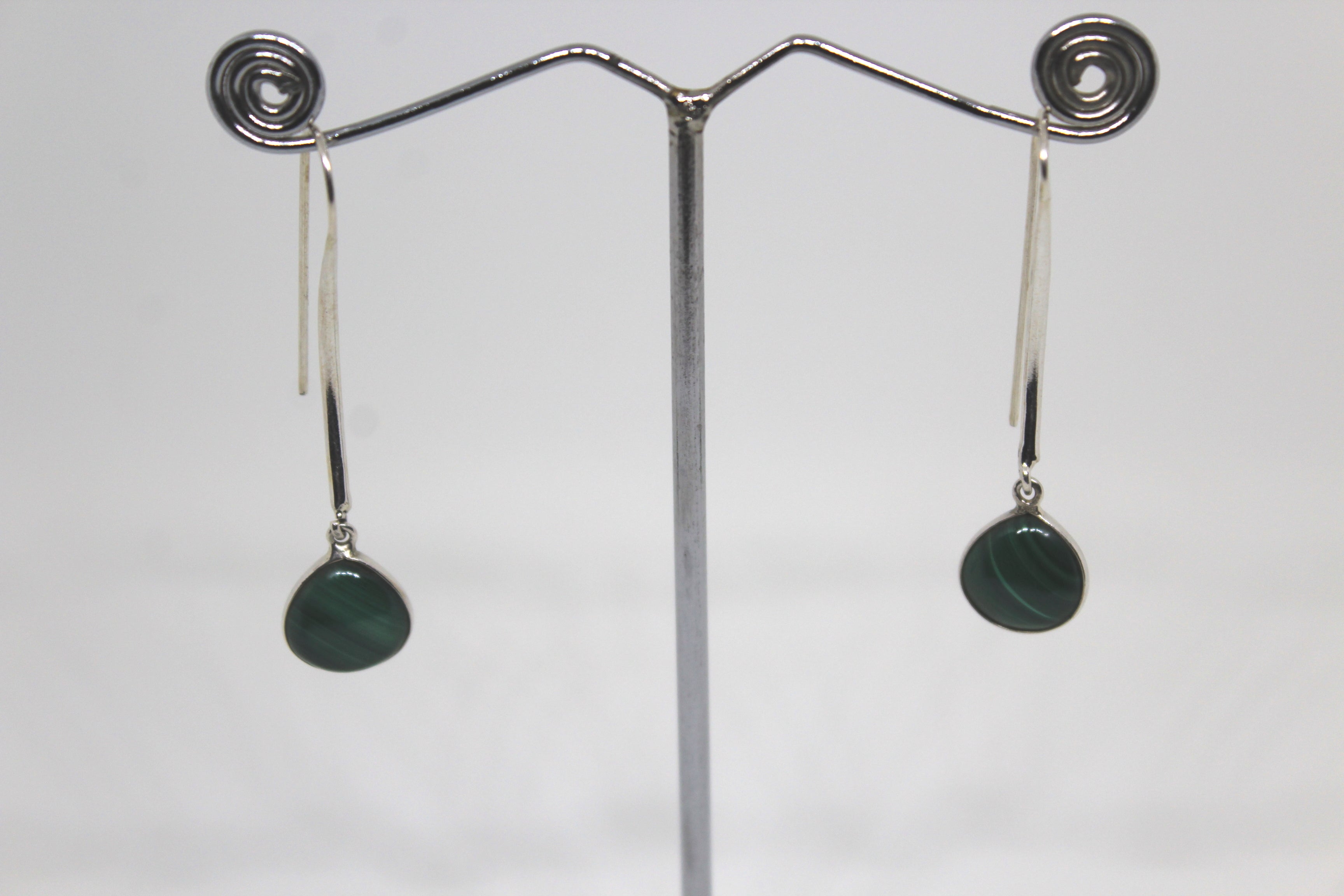 Green Semiprecious Stone Long Ear wire Earring
