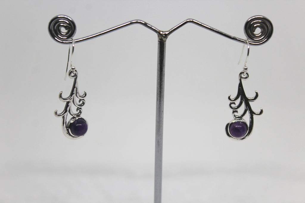 Fine Silver Feather Stone Dangle