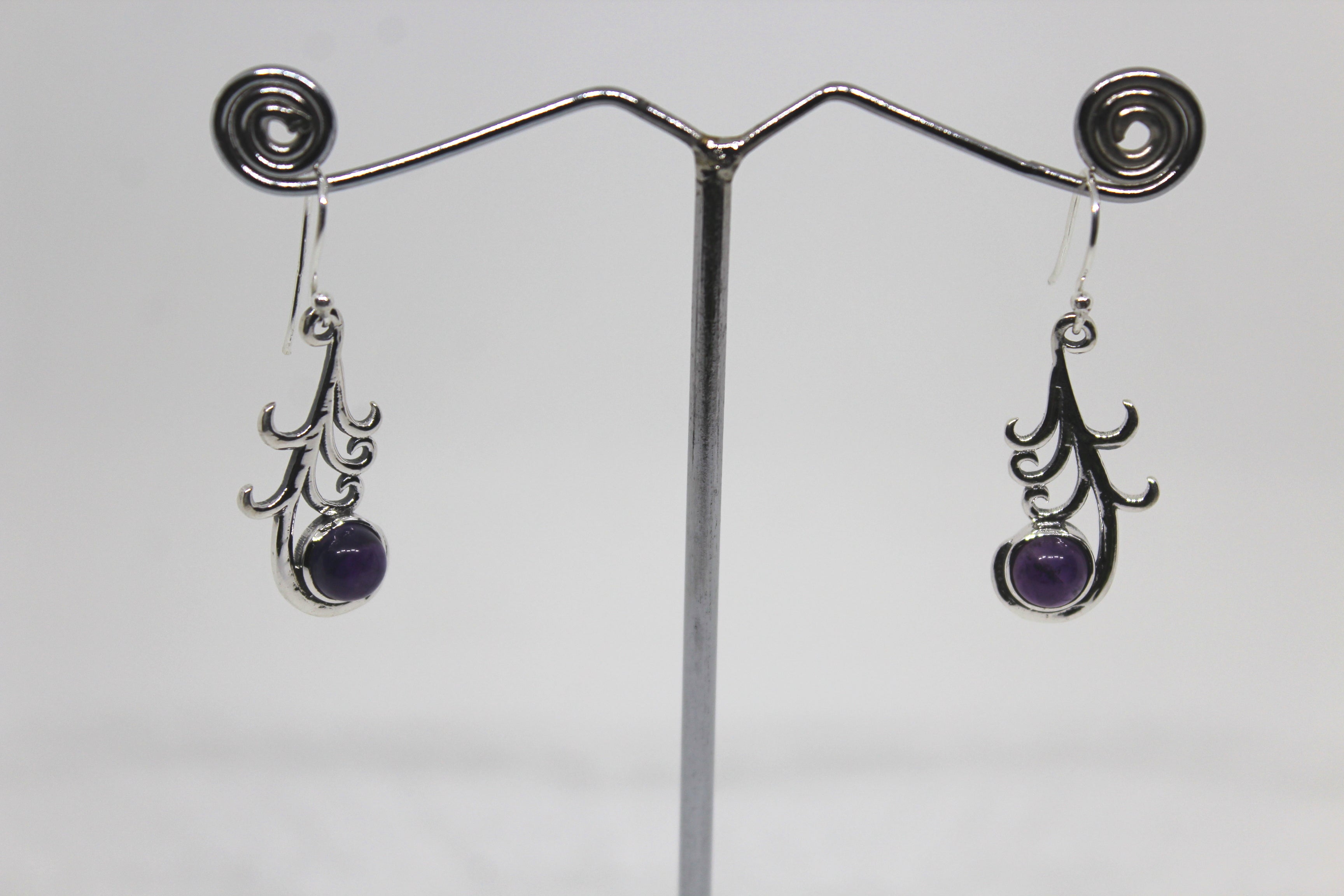 Fine Silver Feather Stone Dangle