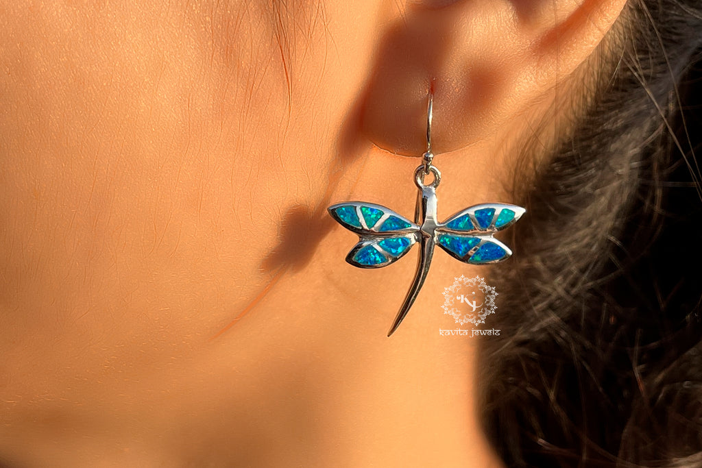 Blue & Green Opal Butterfly Earrings