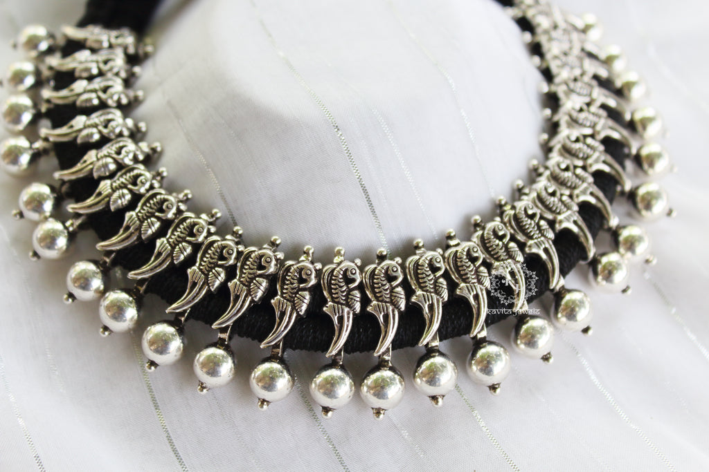Ball Drop Parrot Black Thread Necklace