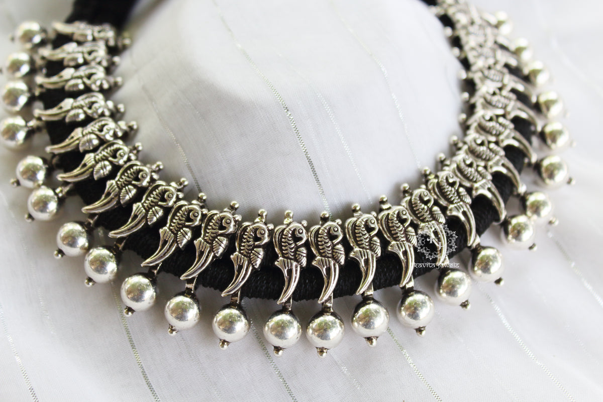 Ball Drop Parrot Black Thread Necklace
