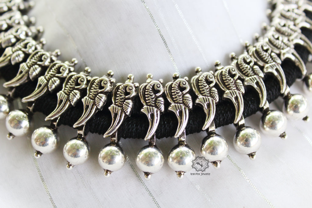 Ball Drop Parrot Black Thread Necklace