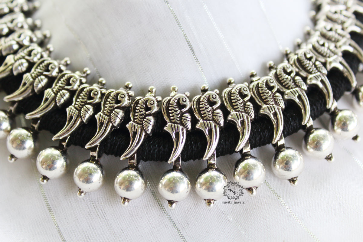 Ball Drop Parrot Black Thread Necklace