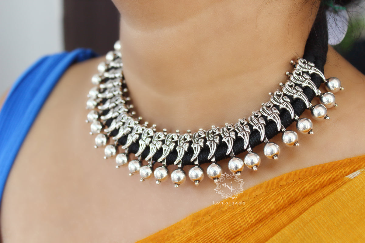 Ball Drop Parrot Black Thread Necklace