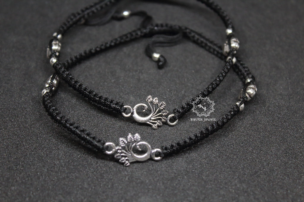 Dancing Peacock And Flower Thread Anklet